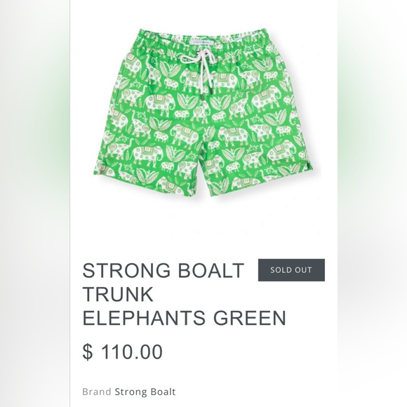 STRONG BOALT Sz 32 Green Elephants Classic Swim Trunks Originally $110